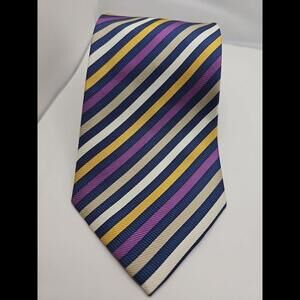 BIJOUX TERNER‎ Gold Purple Navy Tan with Ivory Striped Necktie TIE 60 X 3.75 NWT